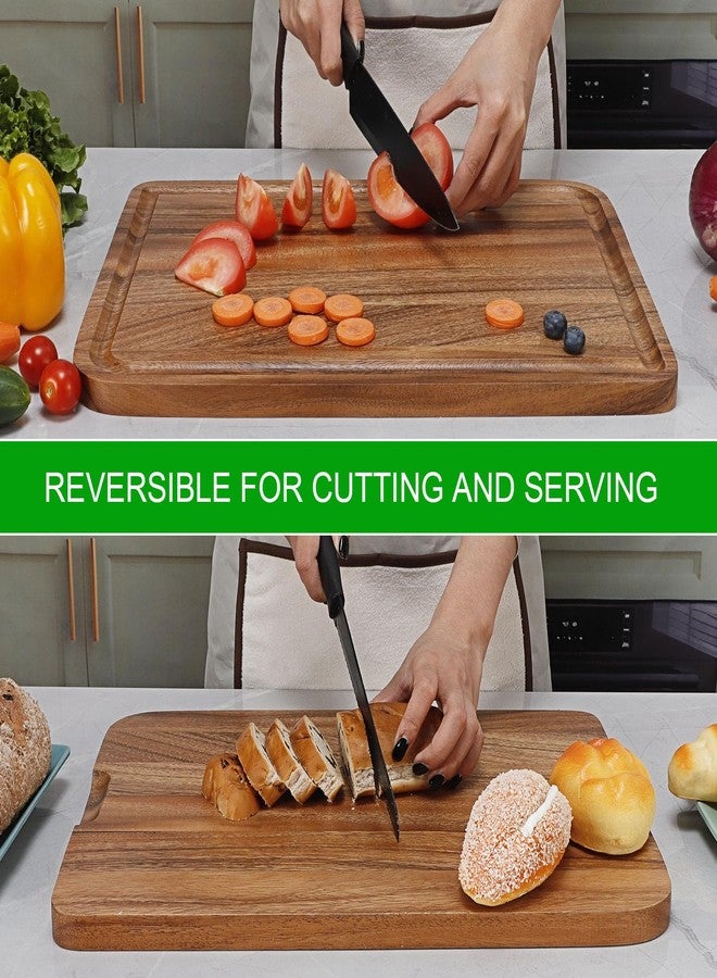 Caperci Acacia Wood Cutting Board for Kitchen - Organic Wooden Chopping Serving Board with Deep Juice Groove for Meat (Butcher Block) Veggies, Fruit and Cheese, 17 x 12" - Image 2