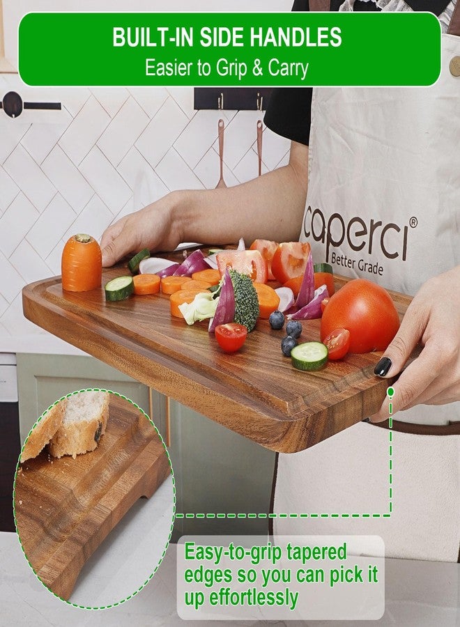 Caperci Acacia Wood Cutting Board for Kitchen - Organic Wooden Chopping Serving Board with Deep Juice Groove for Meat (Butcher Block) Veggies, Fruit and Cheese, 17 x 12" - Image 3