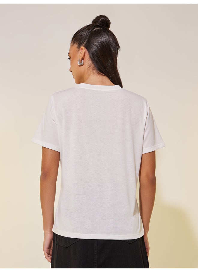 Take Two Take Two Embroidered Flower Round Neck T-Shirt  - Image 4