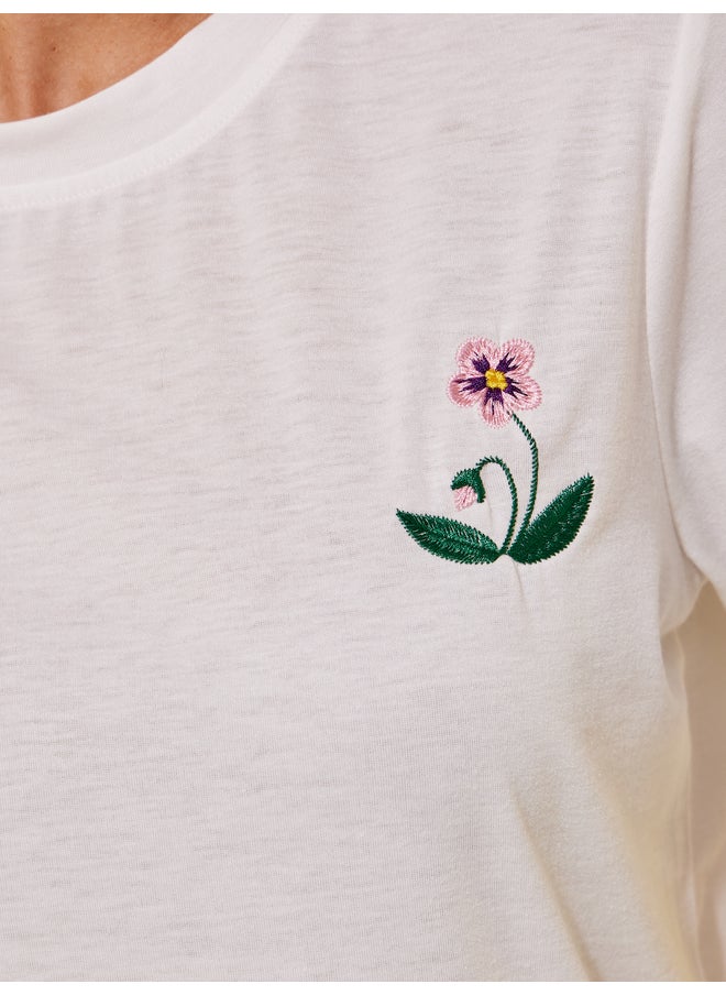 Take Two Take Two Embroidered Flower Round Neck T-Shirt  - Image 3