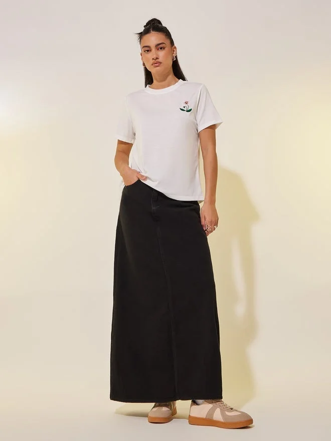 تايك تو تيشيرت دائري بياقة مطرز بالزهور