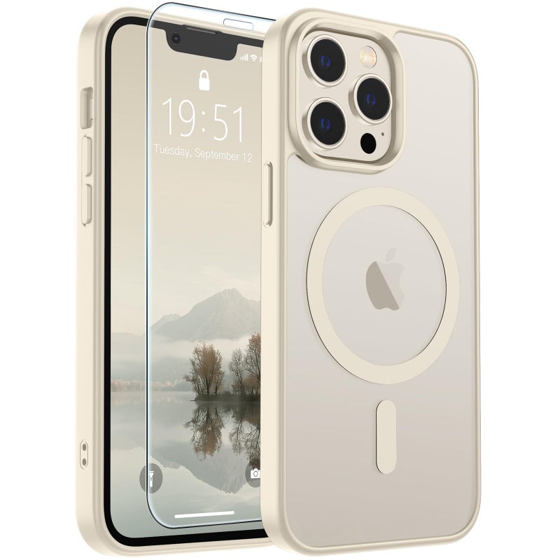 SUPFINE Magnetic for iPhone 12 Pro Max Case (Compatible with MagSafe) (Military Grade Drop Protection) Slim Translucent Matte Shockproof with Anti-Fingerprint Phone Case,Antique White - Image 1