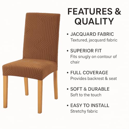 Styleys Elastic Chair Cover Stretch Removable Washable Short Jacquard Dining Chair Cover Protector Seat Slipcover (Pack of 4, Khaki, JTMC2) - Image 3