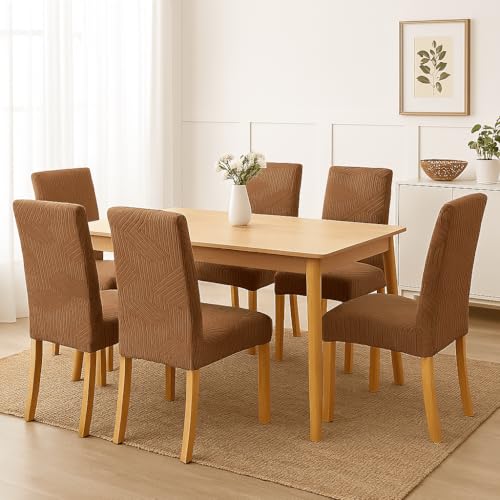 Styleys Elastic Chair Cover Stretch Removable Washable Short Jacquard Dining Chair Cover Protector Seat Slipcover (Pack of 4, Khaki, JTMC2) - Image 2