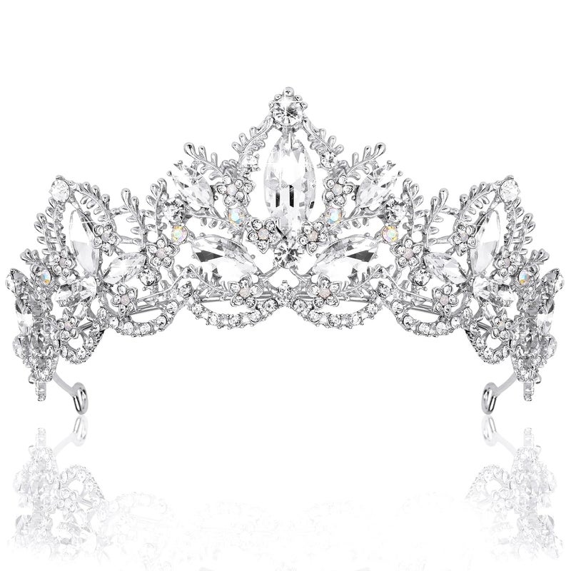 Exacoo Silver Tiara Wedding Tiaras and Crowns for Women Rhinestone Queen Tiara for Women Princess Crown Birthday Tiara Headbands for Wedding Prom Bridal Party Halloween Costume Christmas Gifts - Image 1