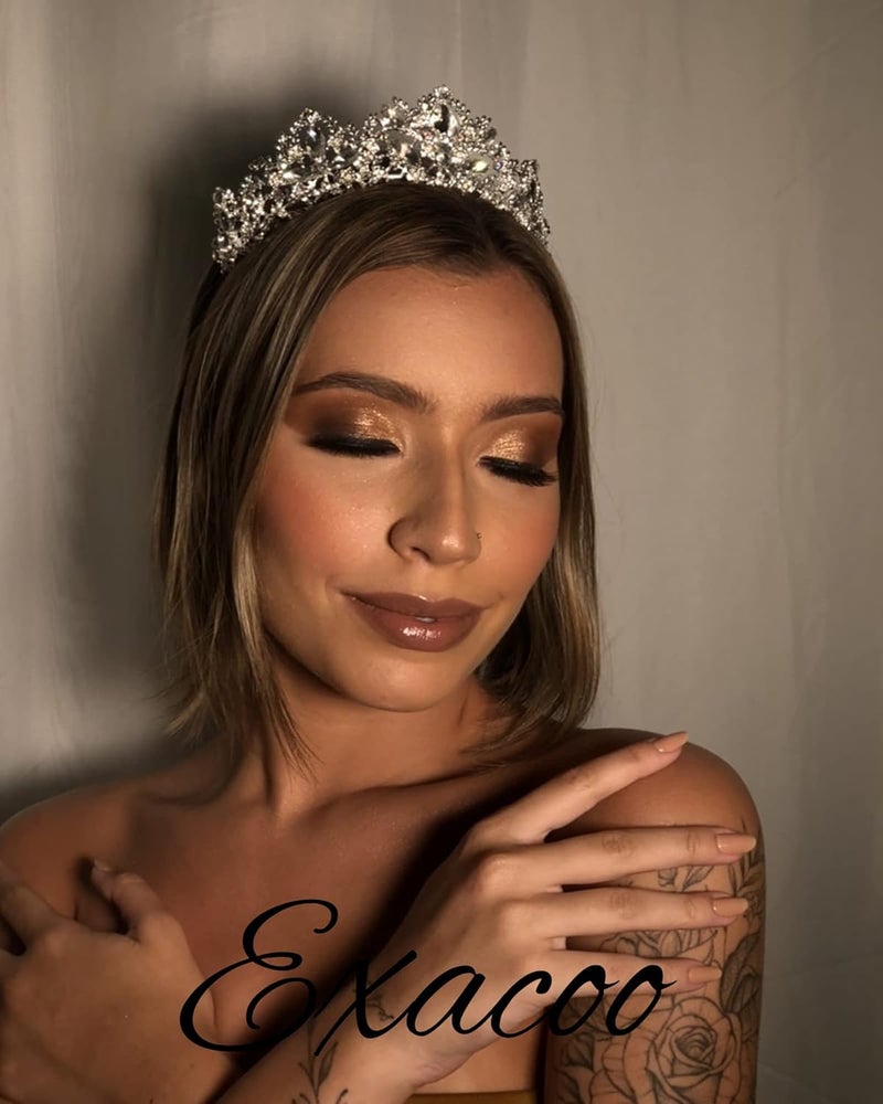 Exacoo Silver Tiara Wedding Tiaras and Crowns for Women Rhinestone Queen Tiara for Women Princess Crown Birthday Tiara Headbands for Wedding Prom Bridal Party Halloween Costume Christmas Gifts - Image 2