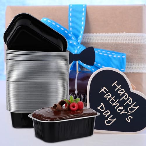 Vesici 100 Sets Mini Loaf Pans with Lids 5.7 oz Disposable Aluminum Foil Baking Cups Rectangle Cake Pans for Pudding Desserts Muffin Baking Storage Mother's Day Birthday Party(Black Silver) - Image 4