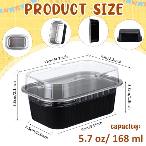 Vesici 100 Sets Mini Loaf Pans with Lids 5.7 oz Disposable Aluminum Foil Baking Cups Rectangle Cake Pans for Pudding Desserts Muffin Baking Storage Mother's Day Birthday Party(Black Silver) - Image 2