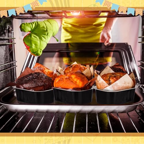 Vesici 100 Sets Mini Loaf Pans with Lids 5.7 oz Disposable Aluminum Foil Baking Cups Rectangle Cake Pans for Pudding Desserts Muffin Baking Storage Mother's Day Birthday Party(Black Silver) - Image 5