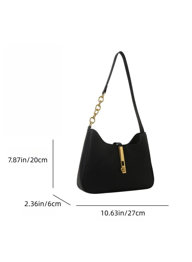 Women's Solid Color PU Leather Shoulder Bag, Ladies Large-capacity Crossbody Bag Sling Bag Side Bag Carry Bag, Daily Commuter/Banquet/Party/Campus Handbag Satchel Bag for Girls/College Students(Black) - Image 3