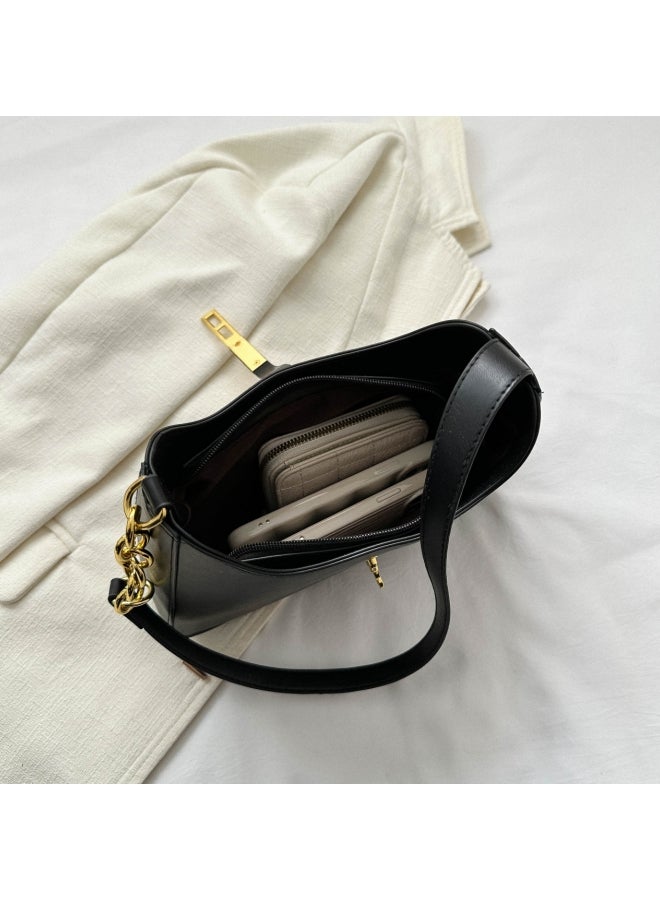 Women's Solid Color PU Leather Shoulder Bag, Ladies Large-capacity Crossbody Bag Sling Bag Side Bag Carry Bag, Daily Commuter/Banquet/Party/Campus Handbag Satchel Bag for Girls/College Students(Black) - Image 5