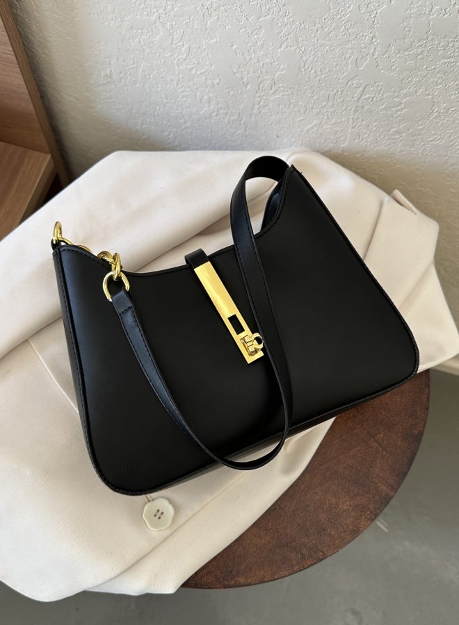 Women's Solid Color PU Leather Shoulder Bag, Ladies Large-capacity Crossbody Bag Sling Bag Side Bag Carry Bag, Daily Commuter/Banquet/Party/Campus Handbag Satchel Bag for Girls/College Students(Black) - Image 4