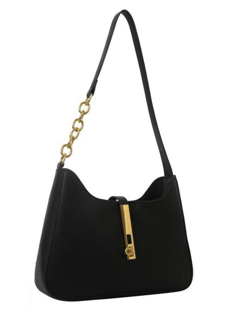 حقيبة كتف نسائية من جلد البولي يوريثان بلون سادة، حقيبة كروس ذات سعة كبيرة للسيدات، حقيبة حمل جانبية، حقيبة يد للركاب اليومي/الولائم/الحفلات/الحرم الجامعي للفتيات/طلاب الجامعات (أسود) - Image 1