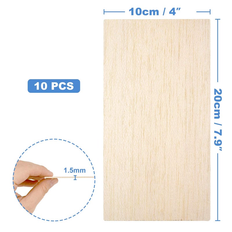 Thyores 10 Pack Balsa Wood Sheets, Natural Unfinished Wood for House Aircraft Ship Boat DIY Wooden Plate Model, School Projects, Craft Project 100x200x1.5mm - Image 2