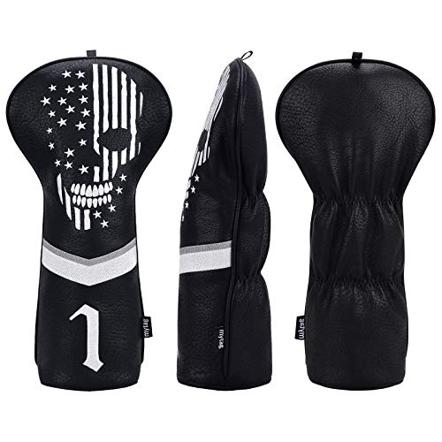 caiobob mytag Golf Skull Skeleton Head Cover Golf Club Black Leather Headcovers Set Fits Driver Fairway Wood Hybrid (One Set of 1, F, H) - Image 2