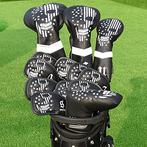 caiobob mytag Golf Skull Skeleton Head Cover Golf Club Black Leather Headcovers Set Fits Driver Fairway Wood Hybrid (One Set of 1, F, H) - Image 3