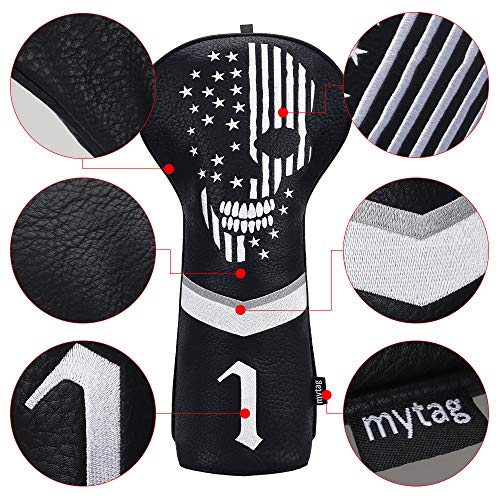 caiobob mytag Golf Skull Skeleton Head Cover Golf Club Black Leather Headcovers Set Fits Driver Fairway Wood Hybrid (One Set of 1, F, H) - Image 4