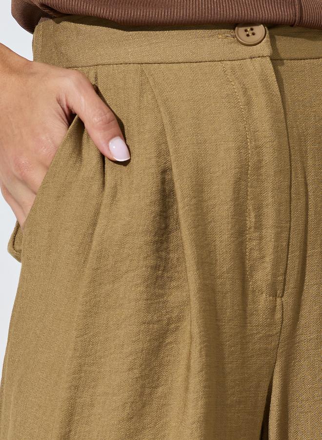 Styli Brown Wide Leg Pleated Trousers with Side Pocket - Image 3