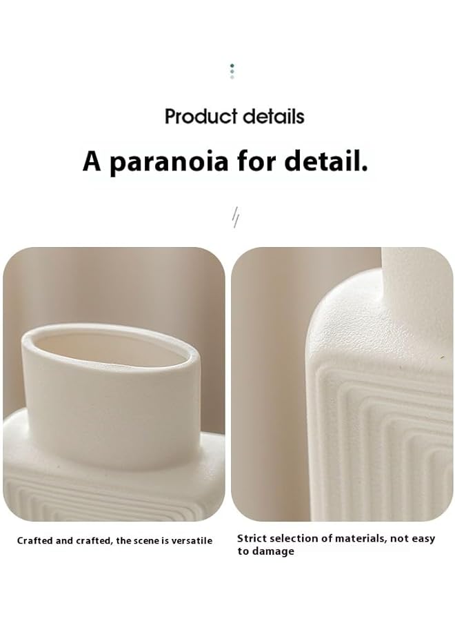 The Bros Ceramic Vase Set of 2, Square Vases, Rustic Home Decor, Minimalist Nordic Boho Style for Living Room, Shelf, Table, Bookshelf, Mantel and Entryway Decor, White (White) (White) - Image 2