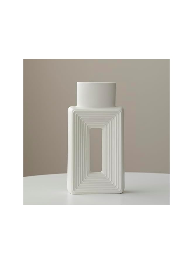 The Bros Ceramic Vase Set of 2, Square Vases, Rustic Home Decor, Minimalist Nordic Boho Style for Living Room, Shelf, Table, Bookshelf, Mantel and Entryway Decor, White (White) (White) - Image 3