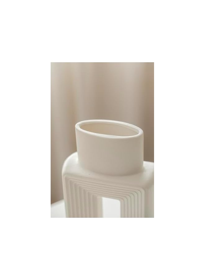 The Bros Ceramic Vase Set of 2, Square Vases, Rustic Home Decor, Minimalist Nordic Boho Style for Living Room, Shelf, Table, Bookshelf, Mantel and Entryway Decor, White (White) (White) - Image 4