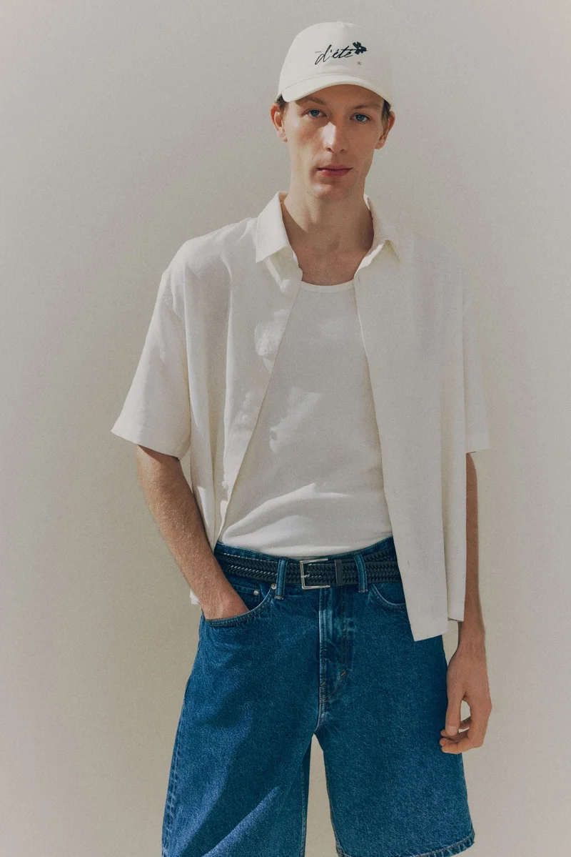 اتش اند ام Loose Fit Short-sleeved linen-blend shirt