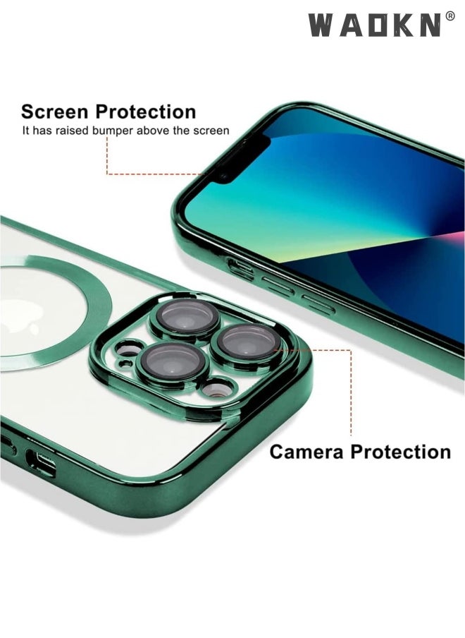 WAOKN - Electroplated Case for iPhone 15 Pro Max 6.7-Inch, Camera Lens Full Protection, Compatible with MagSafe Wireless Charging, Shockproof Soft TPU Phone Cover (green) - Image 1