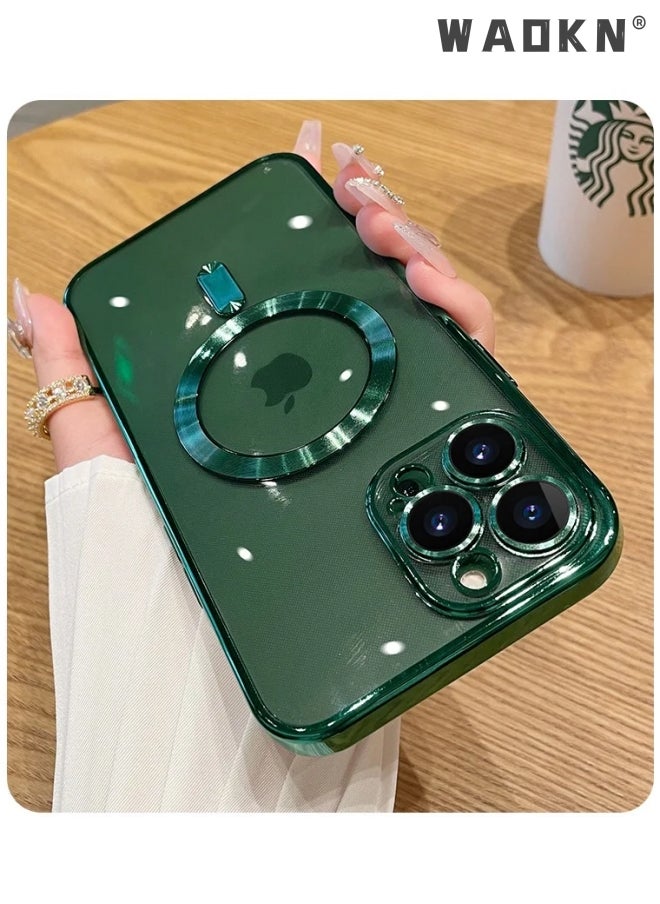 WAOKN - Electroplated Case for iPhone 15 Pro Max 6.7-Inch, Camera Lens Full Protection, Compatible with MagSafe Wireless Charging, Shockproof Soft TPU Phone Cover (green) - Image 1