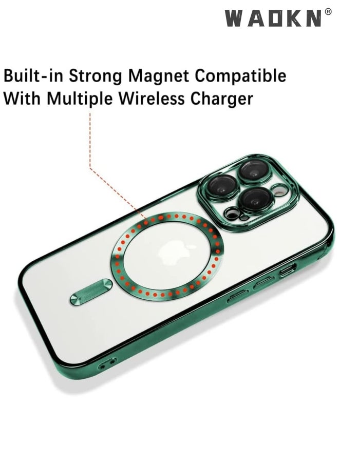 WAOKN - Electroplated Case for iPhone 15 Pro Max 6.7-Inch, Camera Lens Full Protection, Compatible with MagSafe Wireless Charging, Shockproof Soft TPU Phone Cover (green) - Image 1