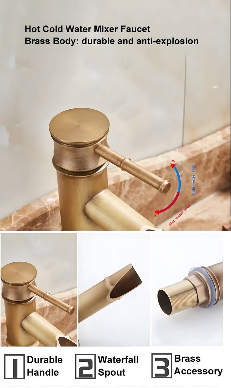 24x7 eMall Waterfall Bamboo Bathroom Basin Mixer Basin tap washbasin tap Faucet Brass 12 inch Height. Hot and Cold Water - Image 3