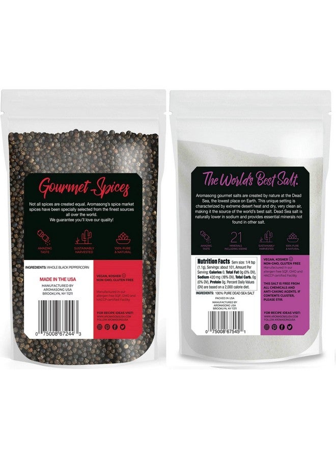 أروماسونج ملح البحر الخشن العضوي من أروما سونج (2.43 رطل) مع حبوب الفلفل الأسود (12 أونصة) ومجموعة مطحنة قابلة لإعادة التعبئة للطهي والخبز - كيس قابل لإعادة الإغلاق - Image 2