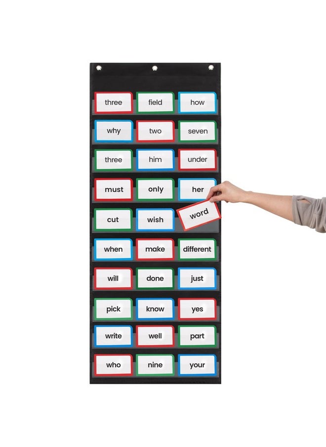Essex Wares - 17" Wide X 44" Tall Pocket Chart, Black - Sturdy Pocket Chart For Classroom For Sentence Strips - Easy To Use & Hang, Reusable Black Pocket Chart  - Image 1