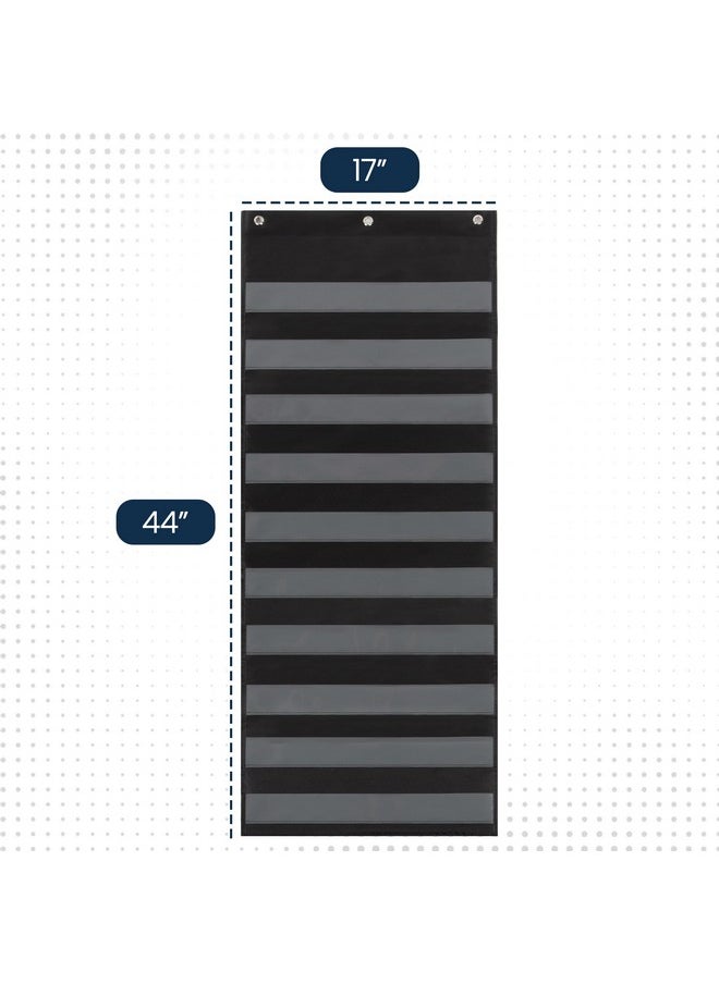 Essex Wares - 17" Wide X 44" Tall Pocket Chart, Black - Sturdy Pocket Chart For Classroom For Sentence Strips - Easy To Use & Hang, Reusable Black Pocket Chart  - Image 2