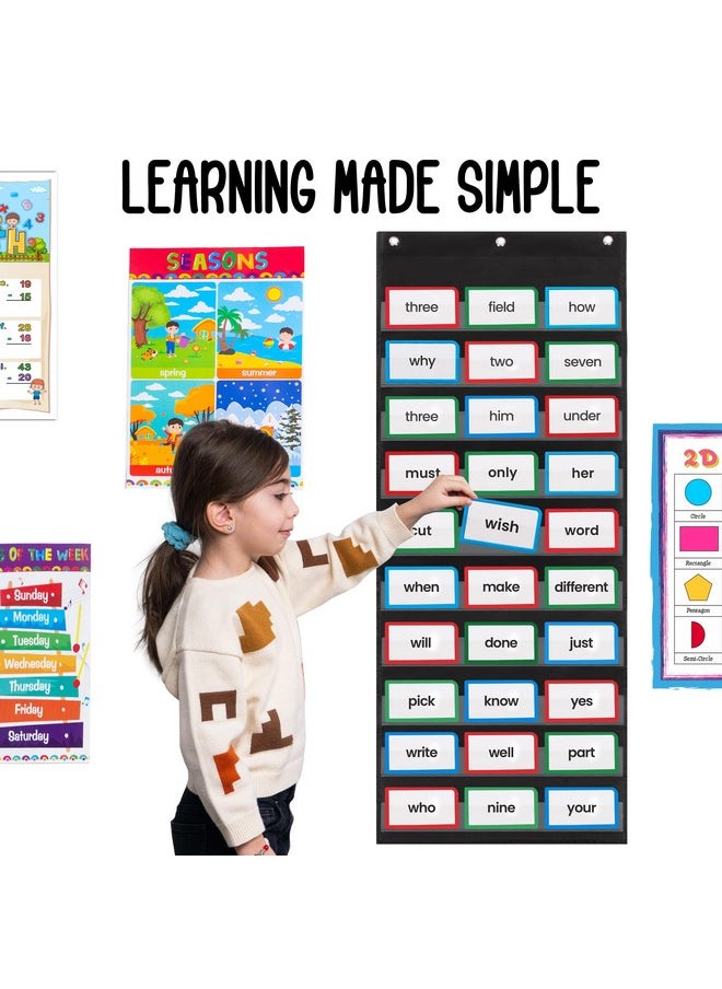 Essex Wares - 17" Wide X 44" Tall Pocket Chart, Black - Sturdy Pocket Chart For Classroom For Sentence Strips - Easy To Use & Hang, Reusable Black Pocket Chart  - Image 4