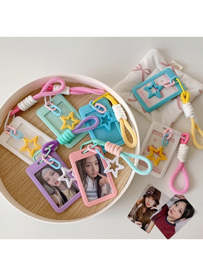 NIBEMINENT 1 - Piece Dopamine-Colored Stars Kpop Photo Card Holder Pendant Key Chain ID Badge Holder ID Card Holder Photo Card Protector for School ID Office ID Access Card for Women Girls - Image 2
