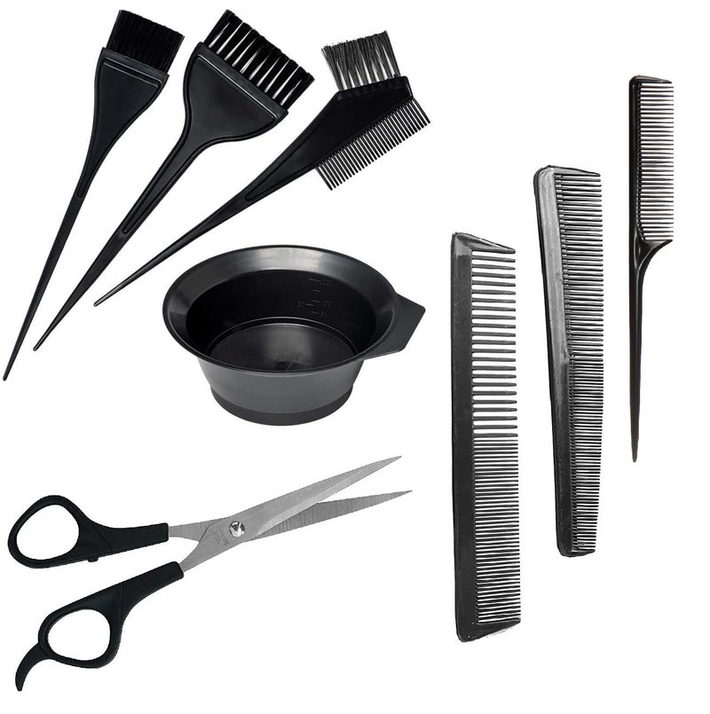 E-DUNIA® Hair Dye Brush 3pcs and Bowl Set Hair Coloring Kit with Coloring Hair Brush Set of 3 pcs and Hair Cutting Scissors (4 Pcs Bowl Set+3 Pcs Hair Brush+Scissor)