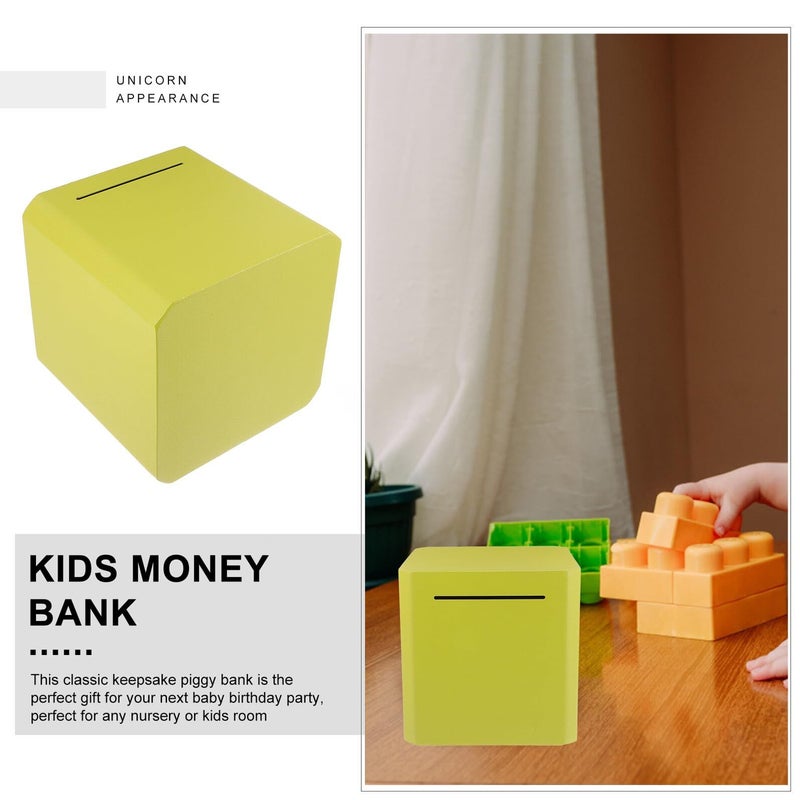 Mikikit 15cm Yellow Stainless Steel Coin Saving Jar Secure Storage Box for Money Budgeting - Image 4
