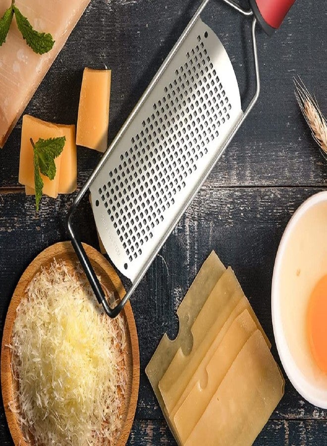 Baskety Stainless Steel Zester & Grater for Cheese, Lemon, Ginger, Nutmeg, Potatoes, Vegetables & Fruits (Broad Red) - Image 4