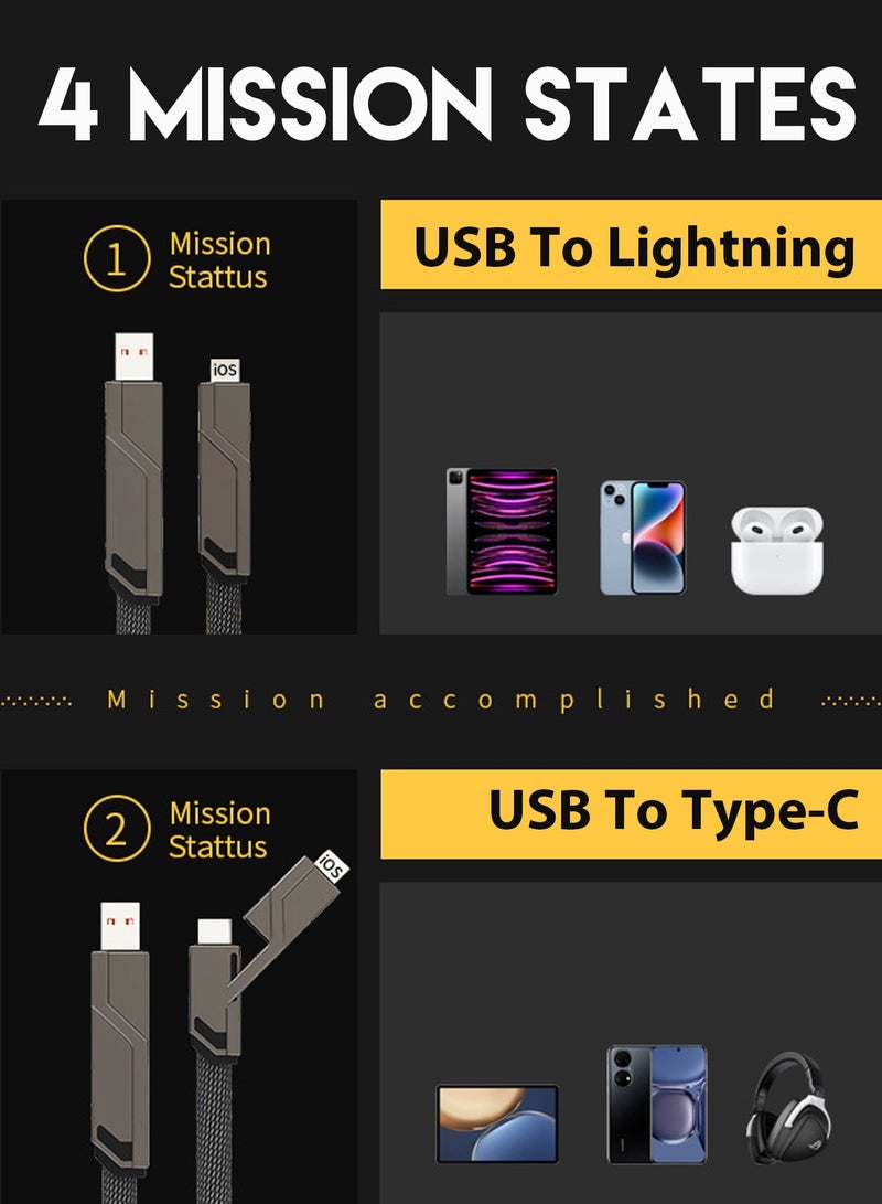 66W 4-in-1 Charging Cable Data  Cable Lightning/Type C/USB A Ports, Grey,100CM - Image 3