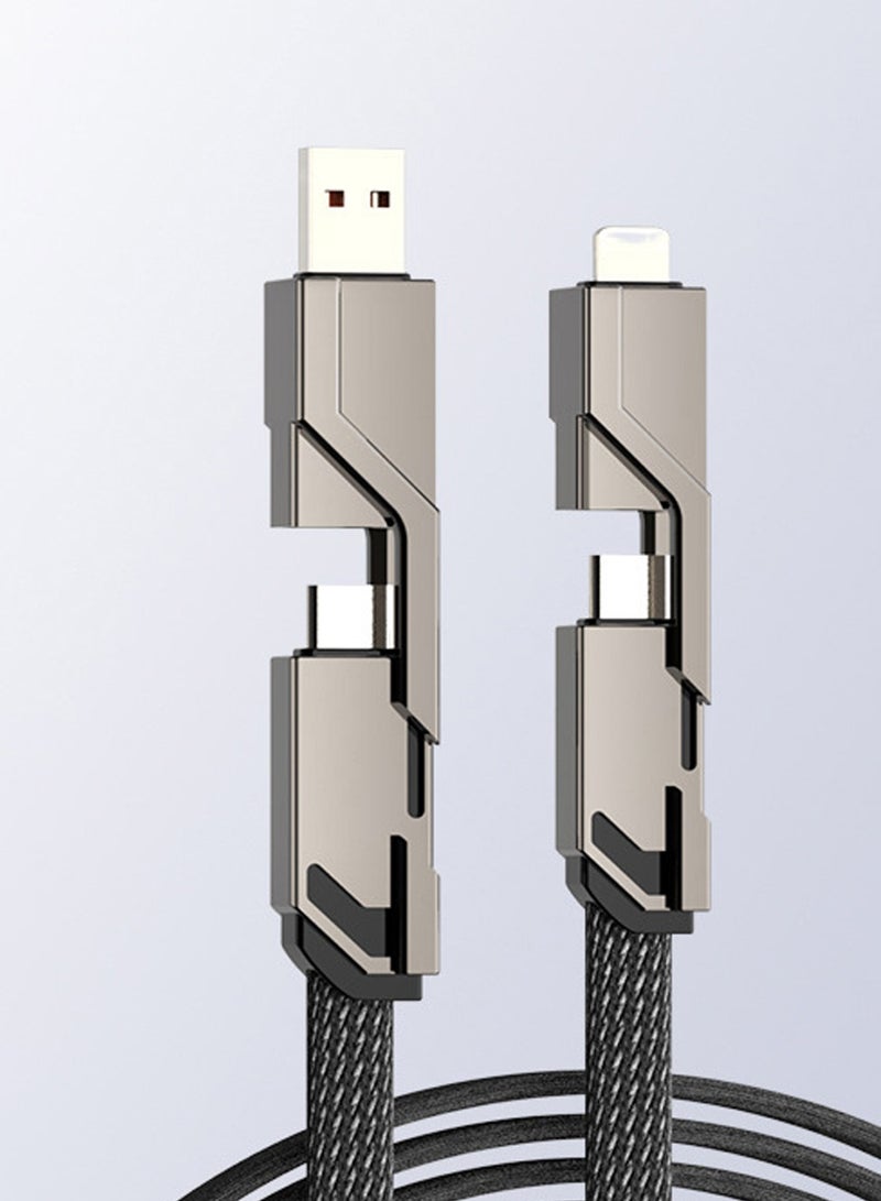 66W 4-in-1 Charging Cable Data  Cable Lightning/Type C/USB A Ports, Grey,100CM - Image 1