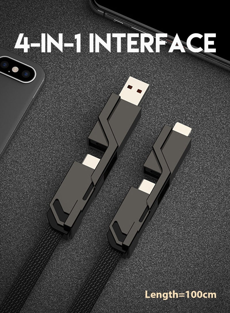 66W 4-in-1 Charging Cable Data  Cable Lightning/Type C/USB A Ports, Grey,100CM - Image 2