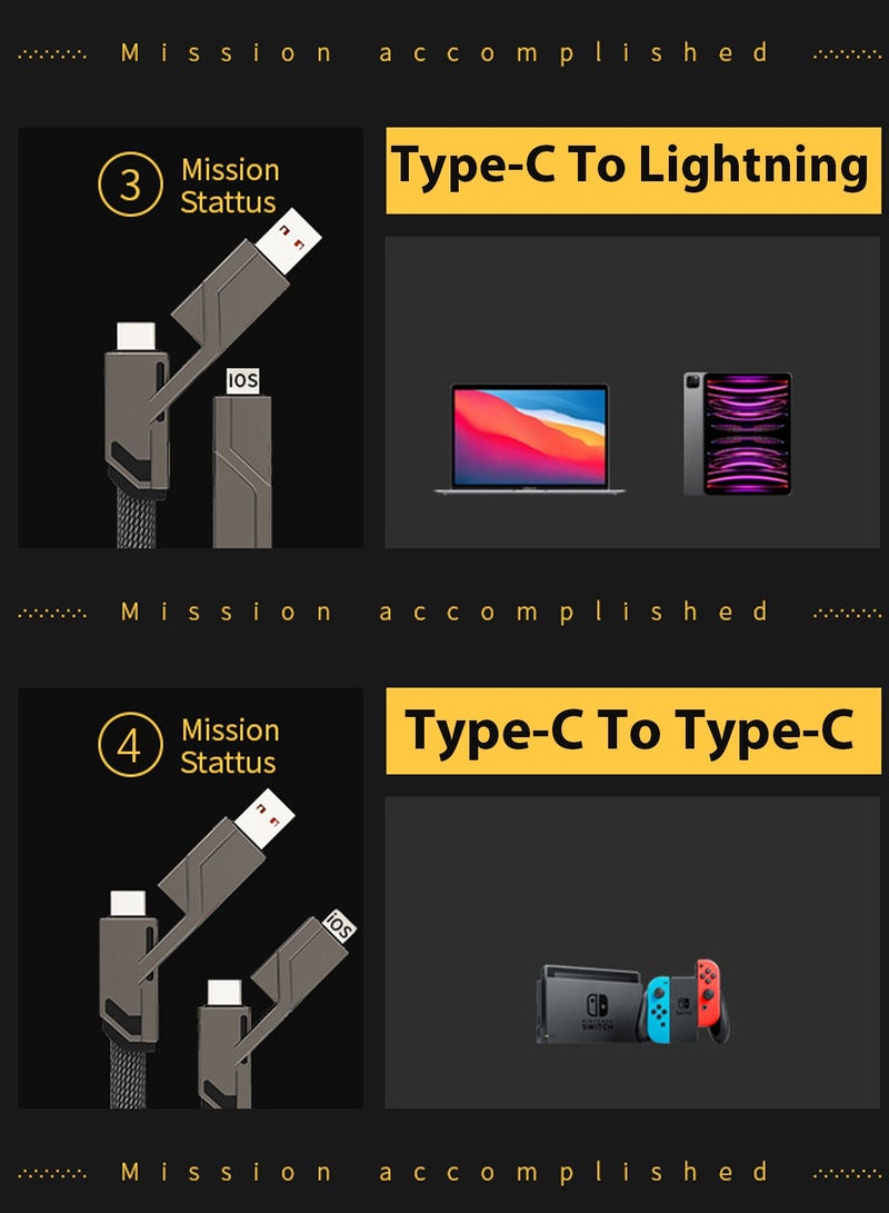 66W 4-in-1 Charging Cable Data  Cable Lightning/Type C/USB A Ports, Grey,100CM - Image 4