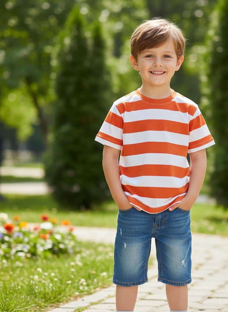 A trendy T-shirt with stylish stripes. Short-sleeved crew neck T-shirt - Image 1