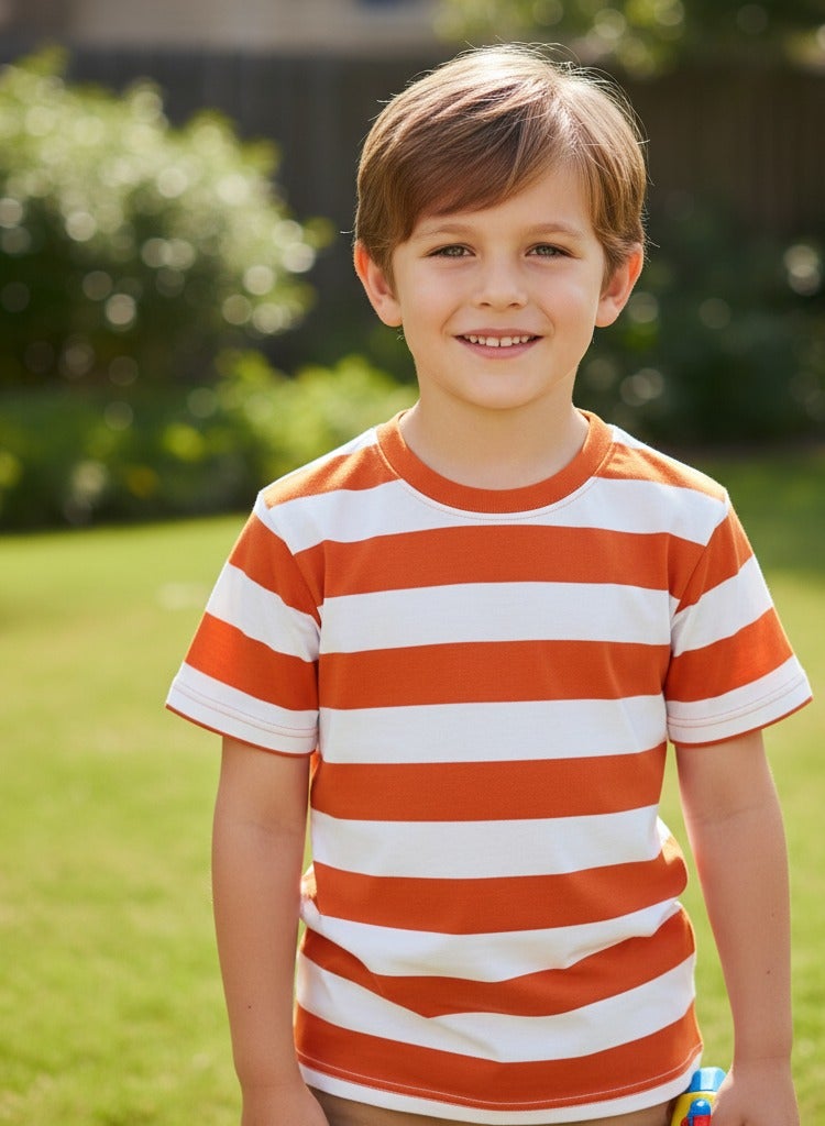 A trendy T-shirt with stylish stripes. Short-sleeved crew neck T-shirt - Image 2