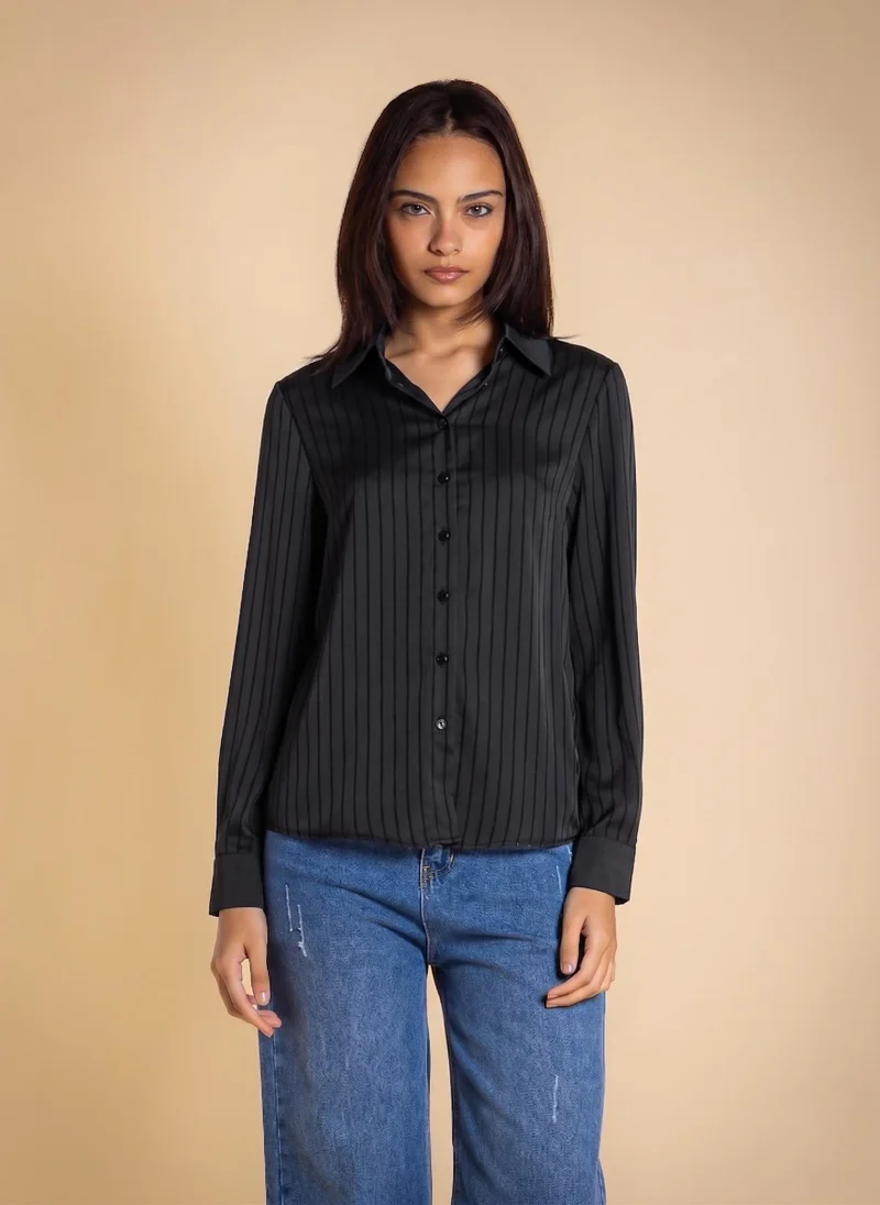 SHAPES TEXTURED STRIPE SATIN SHIRT