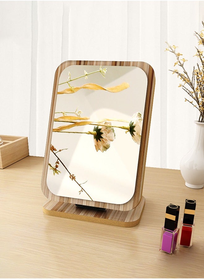 Generic - Rectangle Compact Table Mirror, Standing Wood Framed Mirror, Desktop Mirror, 90-Degree Rotating Mirror for Makeup and Cosmetics - Image 1