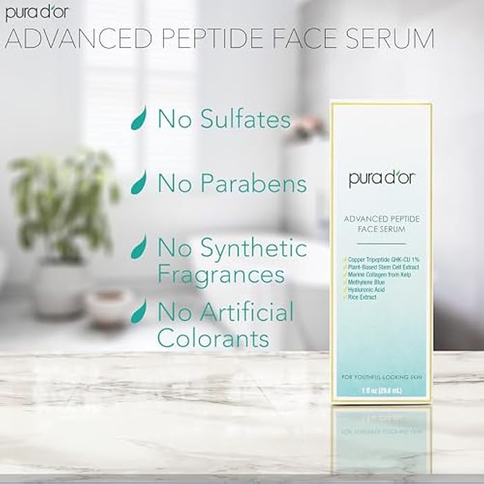 PURA D'OR Advanced Peptide Face Serum – Copper Tripeptide, Plant-Based Stem Cell Extract, Marine Collagen from Kelp, Hyaluronic Acid & Methylene Blue – Anti-Aging Serum for Youthful-Looking Skin, 1 Oz - Image 4