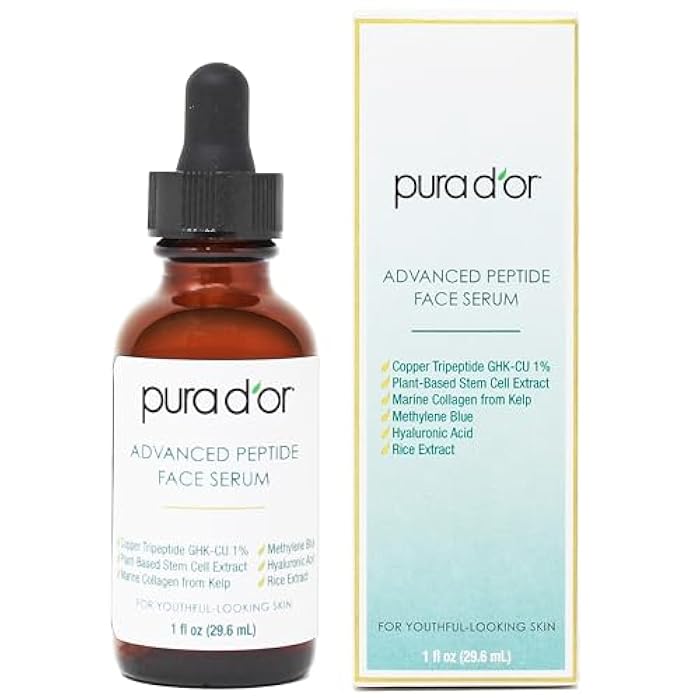 PURA D'OR Advanced Peptide Face Serum – Copper Tripeptide, Plant-Based Stem Cell Extract, Marine Collagen from Kelp, Hyaluronic Acid & Methylene Blue – Anti-Aging Serum for Youthful-Looking Skin, 1 Oz - Image 1