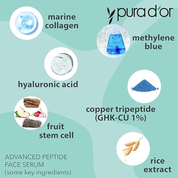 PURA D'OR Advanced Peptide Face Serum – Copper Tripeptide, Plant-Based Stem Cell Extract, Marine Collagen from Kelp, Hyaluronic Acid & Methylene Blue – Anti-Aging Serum for Youthful-Looking Skin, 1 Oz - Image 3