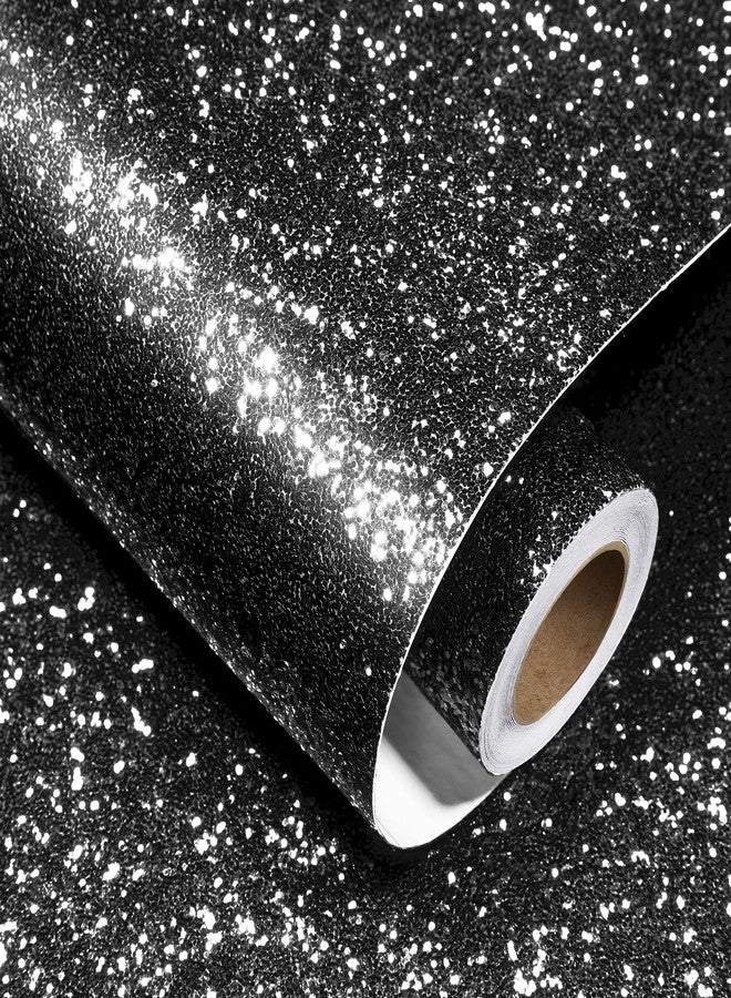 Decotalk 354"x17.7" Glitter Wallpaper Stick and Peel Black Glitter Wallpaper for Walls Removable Sparkle Sequins Wall Paper Self Adhesive Sparkle Contact Paper for DIY Crafts Decorative Vinyl Wrap - Image 1
